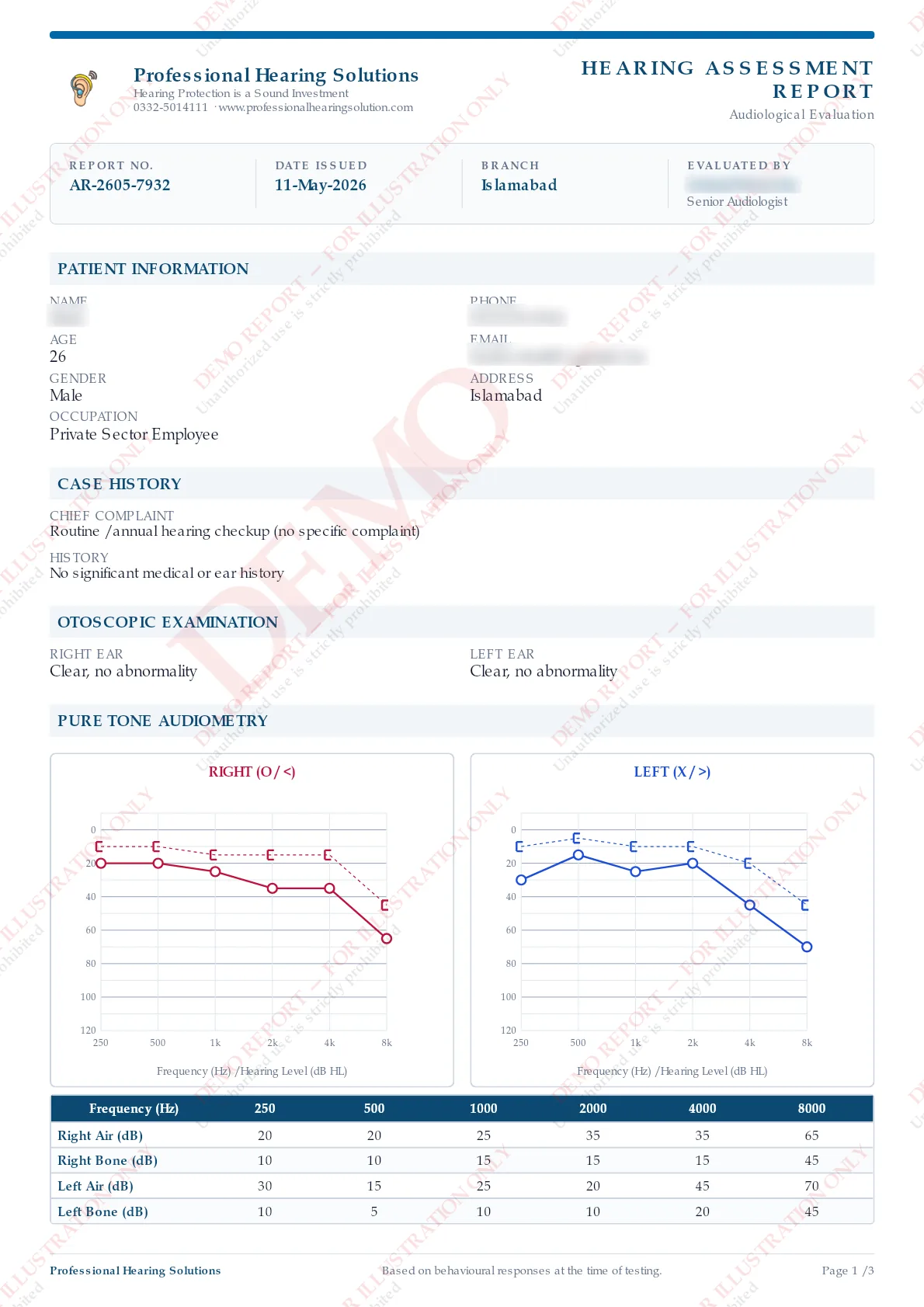 Sample hearing report — page 1